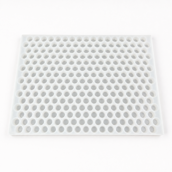 Angled full view of an empty 3mL gumdrop gummy mold with 262 cavities on a white background