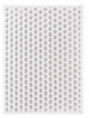 Top view of an empty 3mL hexagon gem gummy mold with 263 cavities on a white background