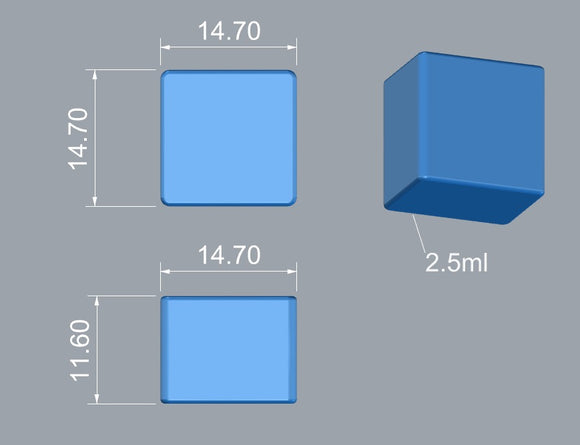 2.5mL cube gummy mold with 180 cavities in half-sheet silicone format