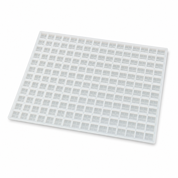 Elevated angle view of 6mL brick silicone gummy mold with 204 cavities