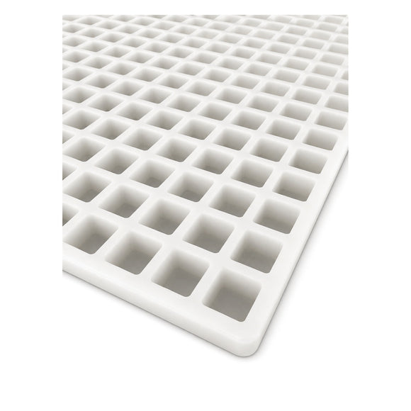 Angled detail view of 2.85mL cube silicone gummy mold with 315 cavities